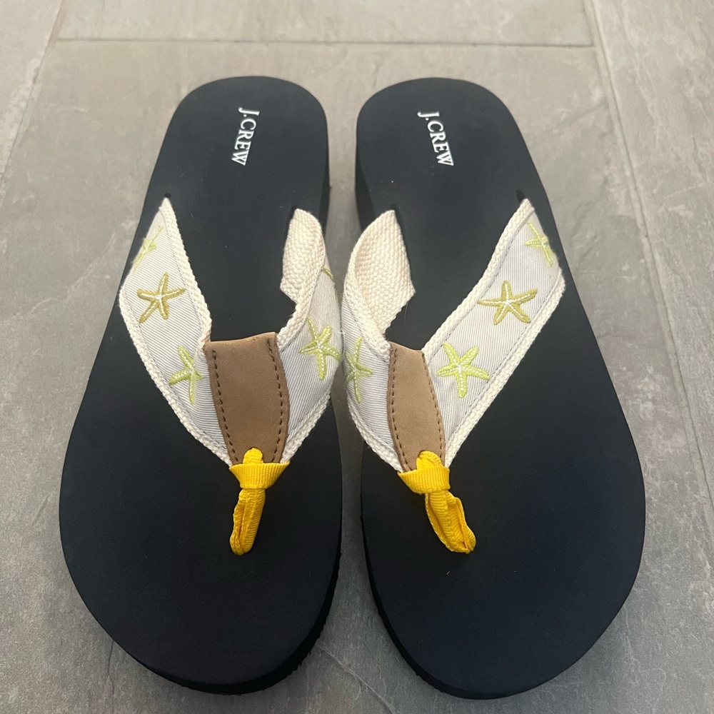 J. Crew Black and Yellow Starfish Flip Flops